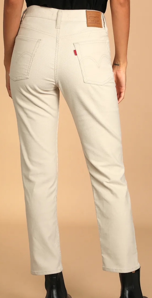Levi's Wedgie Straight Ivory Corduroy High-Rise Cropped Pants - Picture 2 of 9
